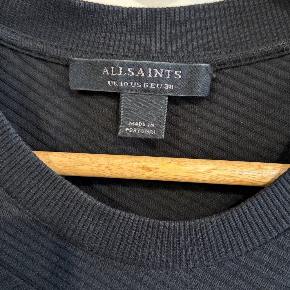 AllSaints Gia Ribbed Asymmetric Black Maxi Dress | Size 6 - Picture 3 of 6